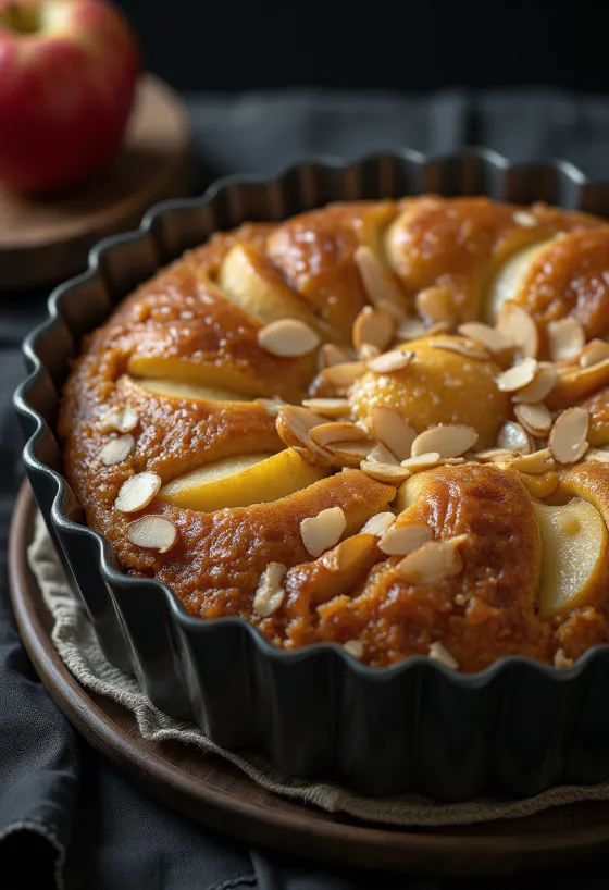 Apple Almond Cake with sliced apples