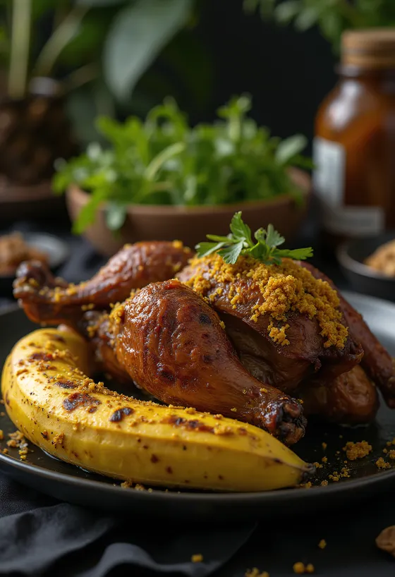 Betutu duck served with rice and steamed vegetables