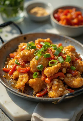 Peanut Tangsuyuk, sweet and sour chicken served with roasted peanuts