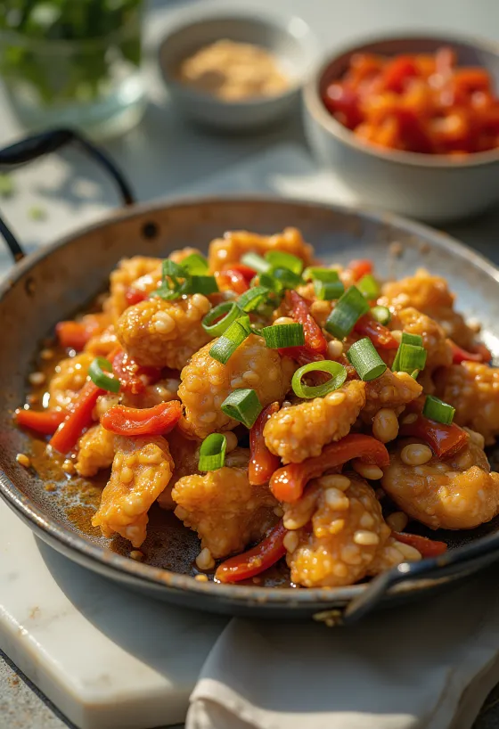 Peanut Tangsuyuk, sweet and sour chicken served with roasted peanuts