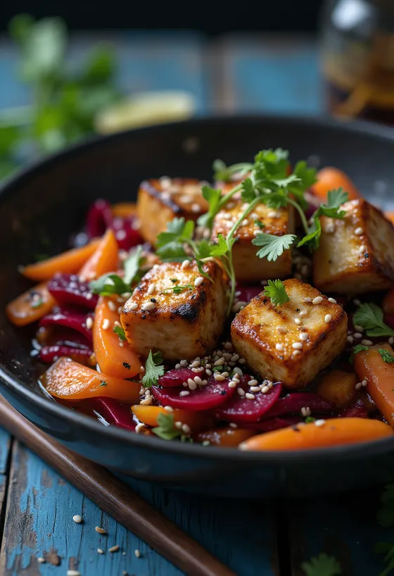 Grilled tofu stir-fry with beets