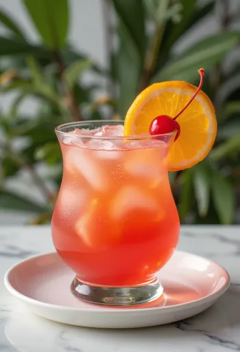 Hurricane cocktail garnished with orange slice and cherry