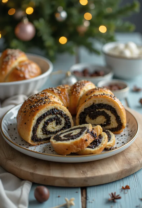 Poppy seed roll with golden brown crust