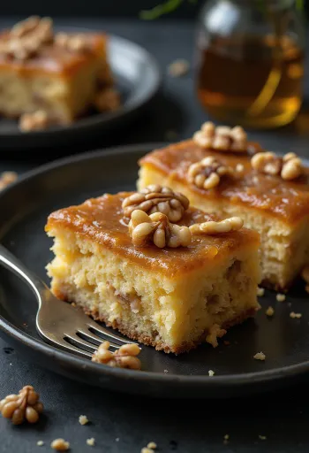 Soft Honey Walnut Bars served on a plate