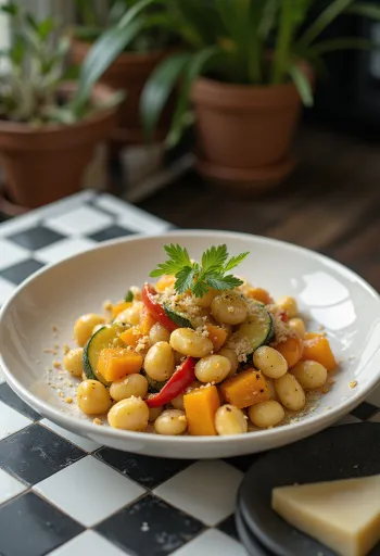 Roasted butternut squash gnocchi with vegetables