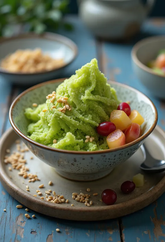Green Tea Bingsu shaved ice with matcha and fruit