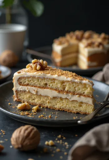 Walnut Cream Cake served