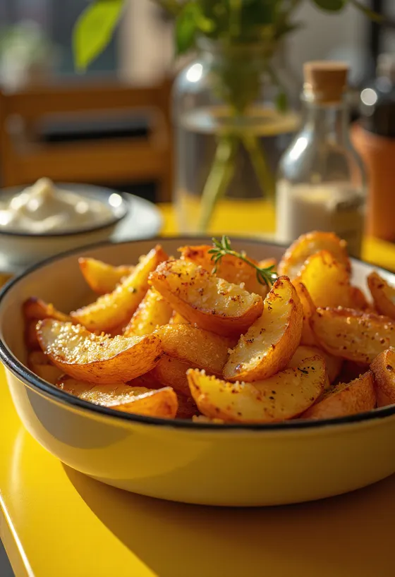 Crispy spiced potatoes roasted golden brown, sprinkled with fresh herbs