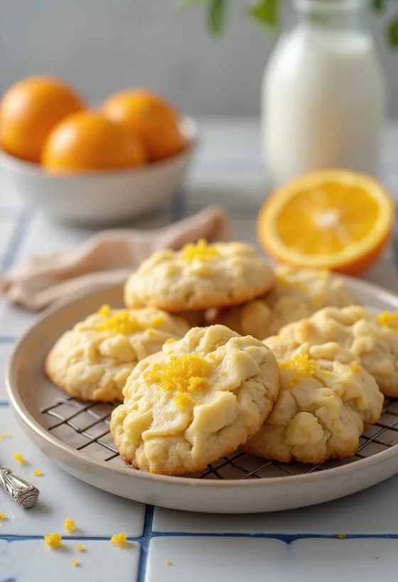 Orange shortbread cookies on a cooling rack
