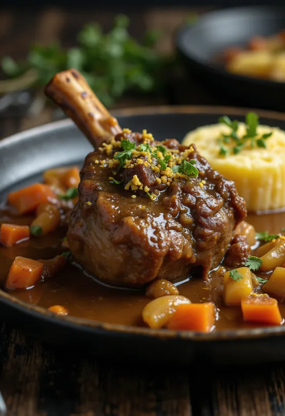 Osso buco with gremolata served with risotto