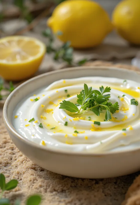Lemon-mint yogurt mousse topped with fresh zest