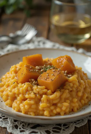 Creamy butternut squash risotto served