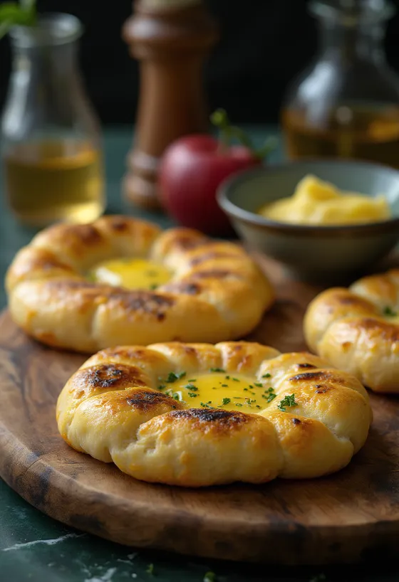 Portuguese Bolo do Caco flatbread with garlic butter and parsley