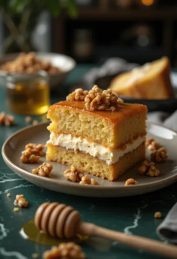 Honey Walnut Cake served