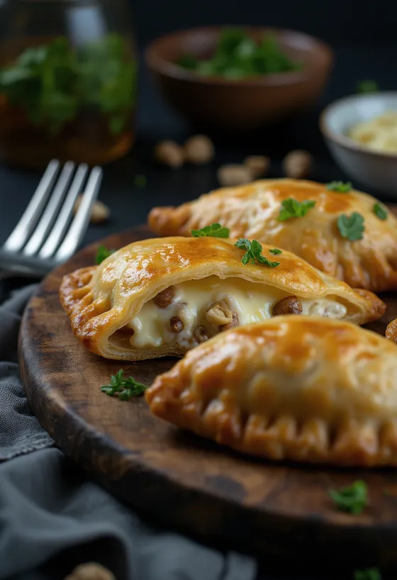 Golden brown gorgonzola-walnut empanadas