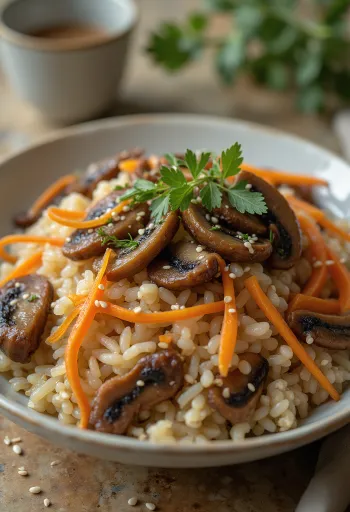 Okowa sticky rice with shiitake and carrots