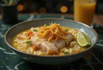 Fish Arroz Caldo served with fried fish fillet, scallions, and crispy garlic