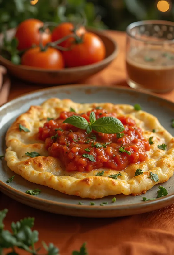 Slice of Fainá chickpea flatbread with tomato sauce