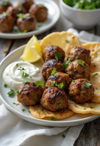 Spicy lamb kofta served with fresh yogurt and parsley