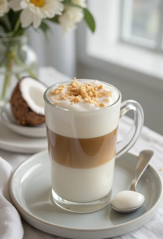 Coconut milk latte served fresh