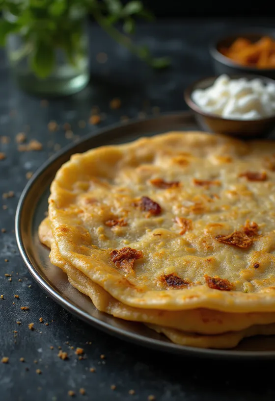 Adai dosa fresh, crispy fried, served with spicy filling