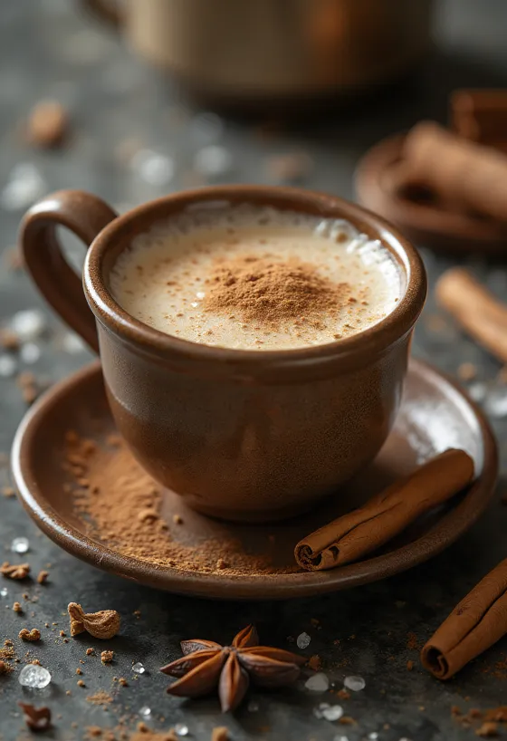 Cinnamon chai with spices and milk foam