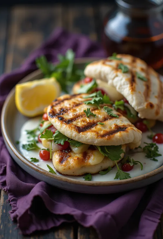 Grilled Halloumi Pita with fresh vegetables