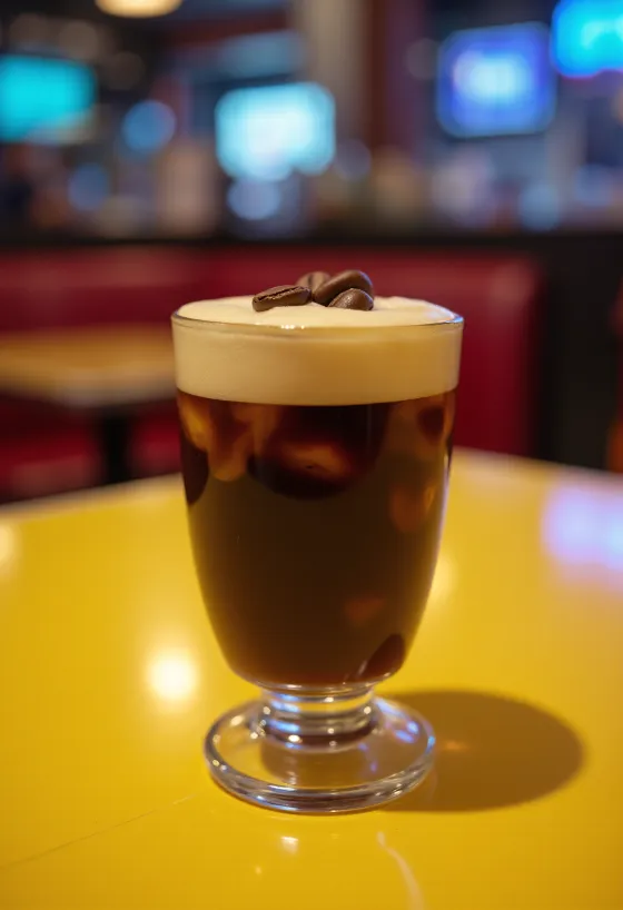 Espresso Martini cocktail garnished with three coffee beans