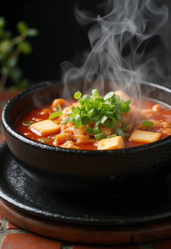 Kimchi Jjigae, bubbling spicy Korean stew with tofu and pork