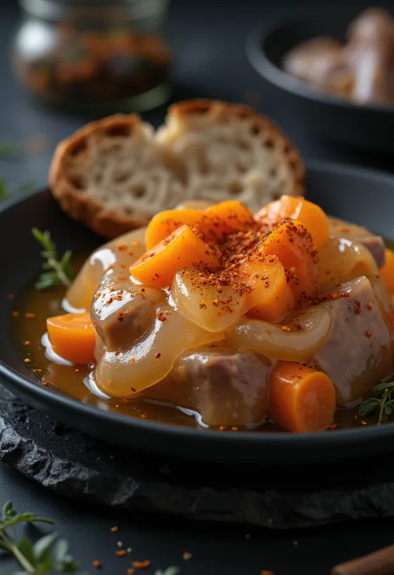 Traditional pork aspic served with meat and vegetables