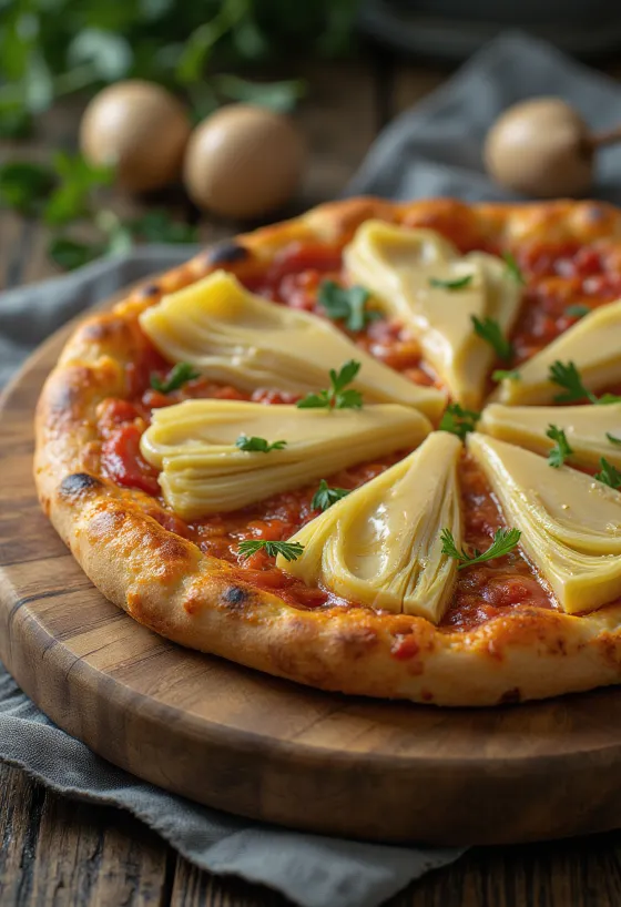 Pizza ai Carciofini served with artichokes
