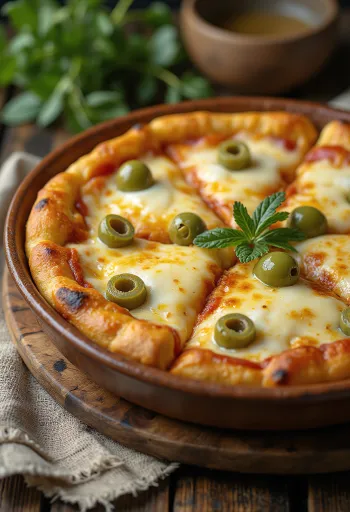Pizza Argentina with thick crust, mozzarella, and tomato sauce
