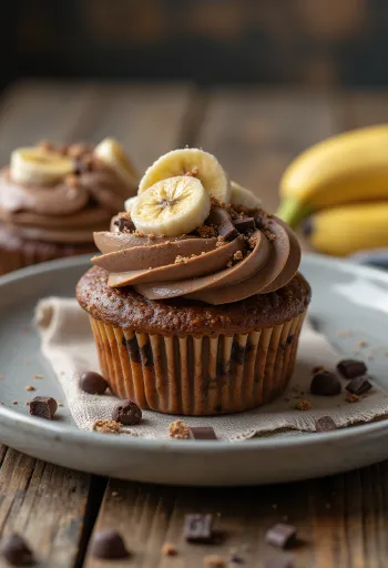 Banana chocolate chip cupcakes served on a plate