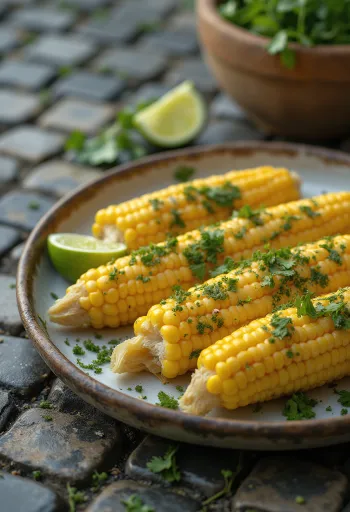 Elote with Cilantro - fresh corn with cilantro, cheese, and sour cream