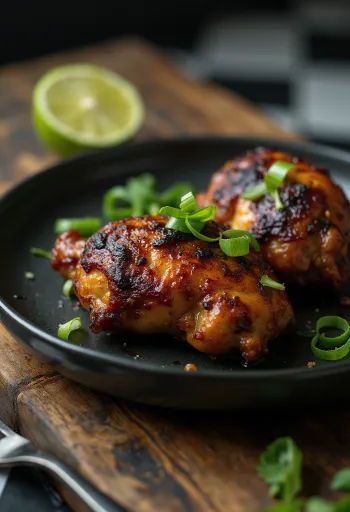 Jerk chicken served with lime wedges