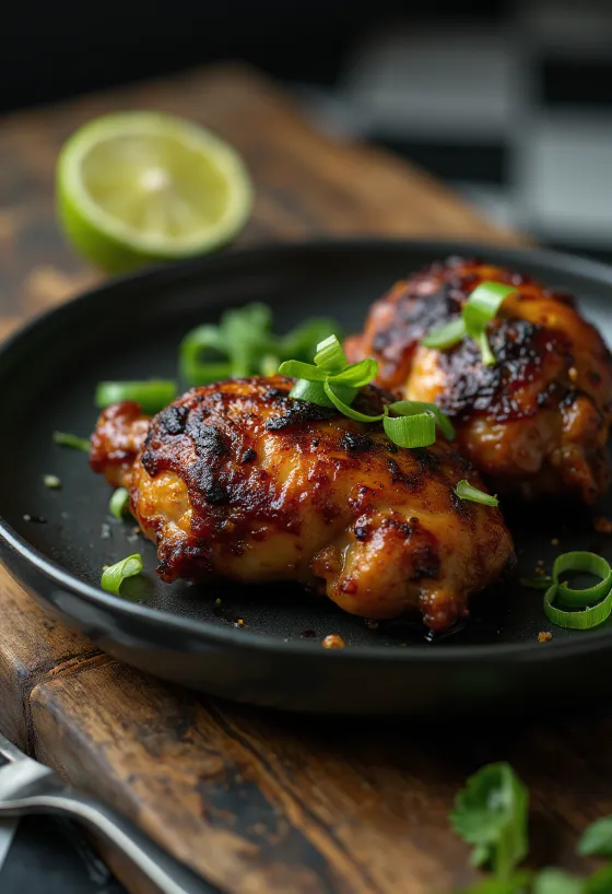 Jerk chicken served with lime wedges