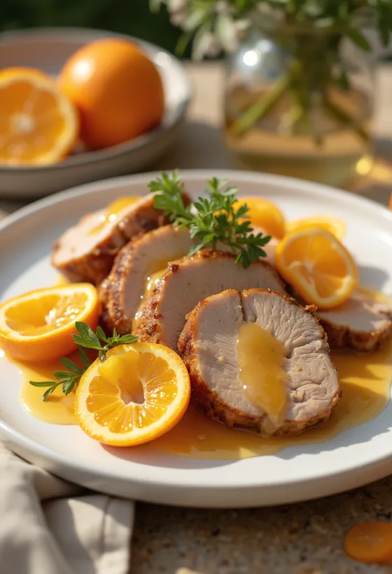Duck breast served with orange sauce