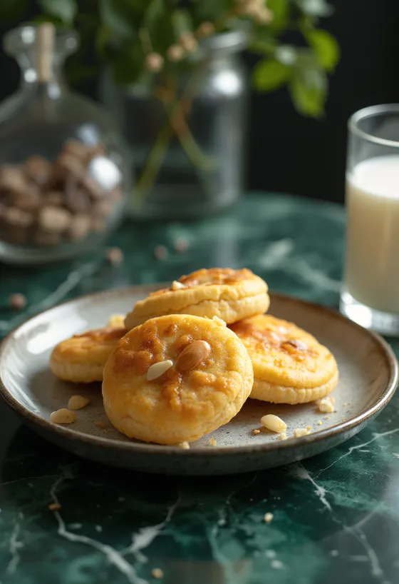 Honey-almond cookies in golden brown setting