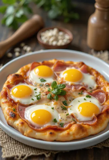Pizza Bismarck with egg and ham