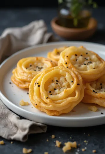 Freshly fried Achappam coconut cookies arranged in a bowl