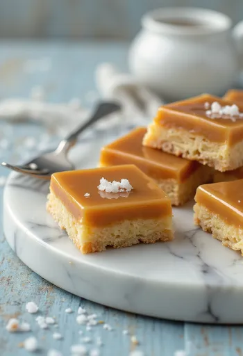 Caramel shortbread bars served