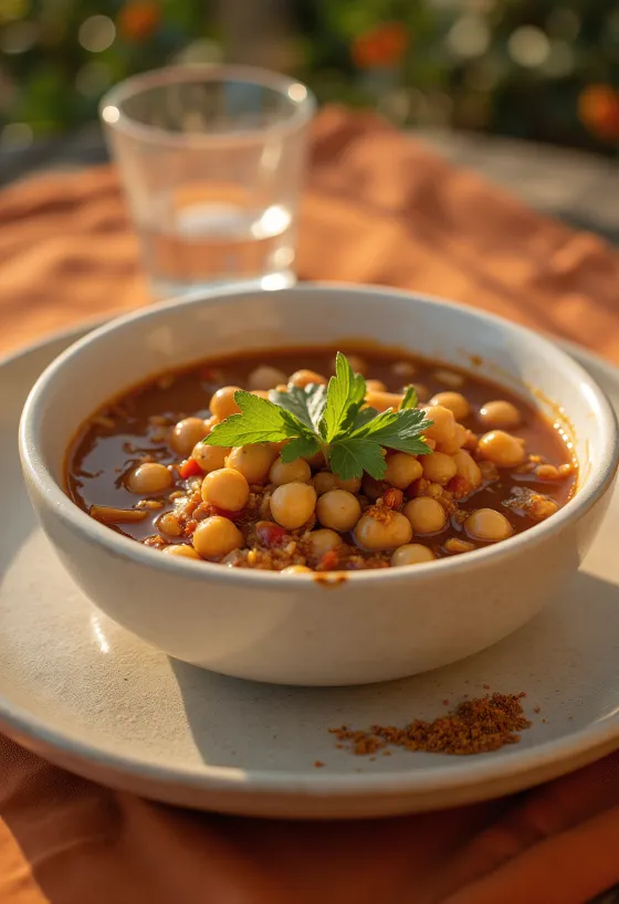Chickpea Pozole served with lime, cilantro, and scallions