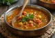 Spicy lentil rasam garnished with fresh cilantro