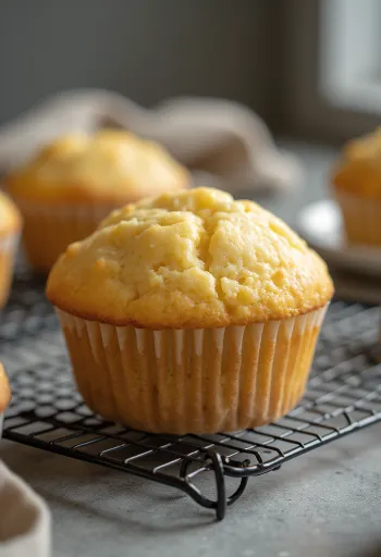 Classic vanilla muffins baked golden brown in paper liners