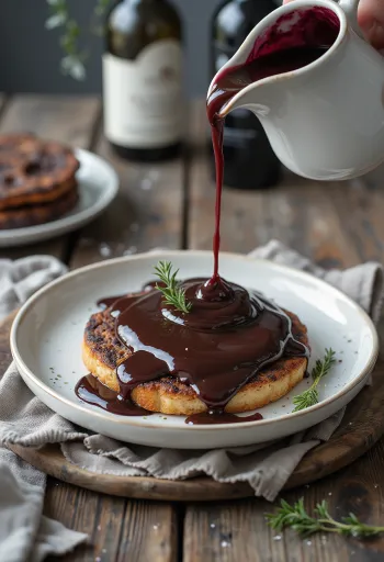 Red wine chocolate sauce served in a bowl