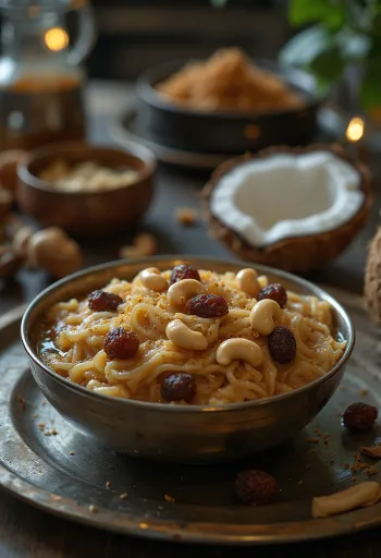 Ada Pradhaman served with coconut milk and rose water