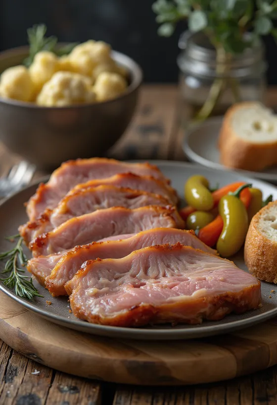 Smoked pork shoulder served with pickles