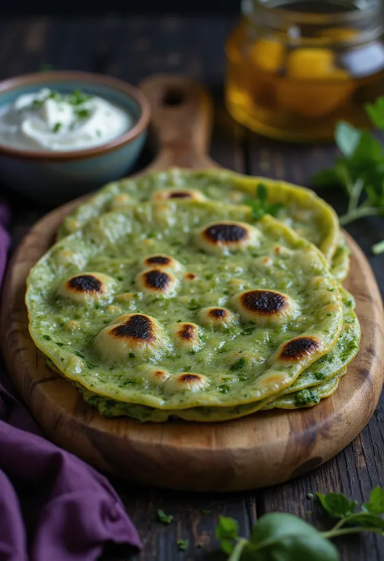 Green Spinach Roti served with curry