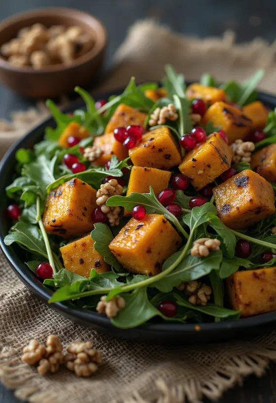 Pumpkin tofu salad served