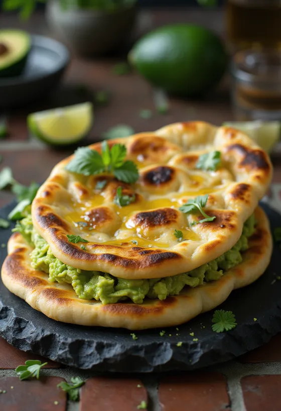 Avocado naan bread served